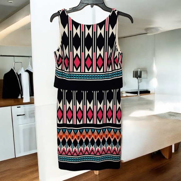 ELIZA J Geometric Print Shift Dress, Navy Multi, Size 4 NWOT - Picture 3 of 10